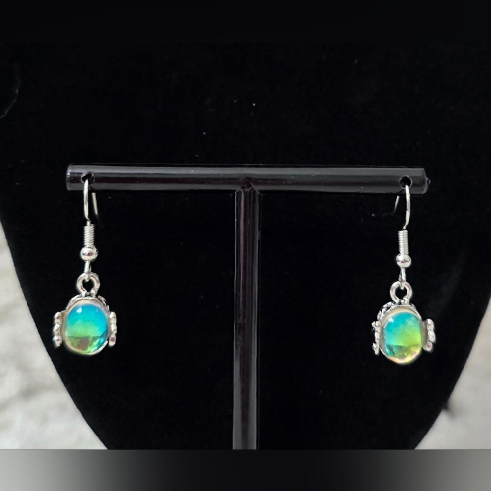 Delicate Silver Tone Earrings With Colorful Stones